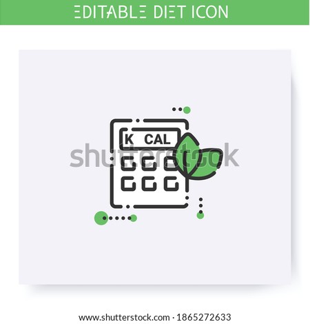 Calorie calculator line icon. Calorie count. Serving size. Diet. Weight loss. Portion control. Healthy eating. Dietary nutrition. Isolated vector illustration. Editable stroke 