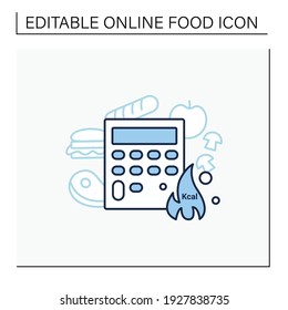 Calorie Calculator Line Icon. Online Food Counter. Healthy Eating. Calorie Count. Serving Size. Weight Loss Concept. Portion Control. Dietary Nutrition. Isolated Vector Illustration. Editable Stroke