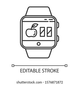 Calorie calculator smartwatch function linear icon. Estimating calories to maintain, lose and gain weight. Thin line illustration. Contour symbol. Vector isolated outline drawing. Editable stroke