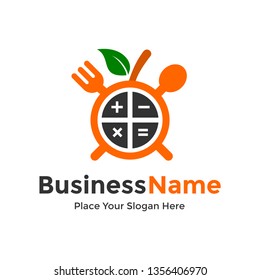 Calorie calculator vector logo template. This graphic with fruit, orange, fork and spoon symbol. Suitable for healthy, life, count and fitness.