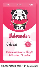 Calorie counter kids mobile app screen with cartoon kawaii character. Food tracker smartphone girlish widget, application design mockup with panda bear. Calorie calculator phone page and animal