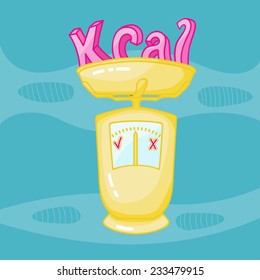 Calorie Counter Vector Banner. Retro Scales and 'Kcal' Vector Poster