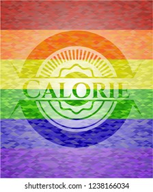 Calorie emblem on mosaic background with the colors of the LGBT flag