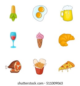 Calorie food icons set. Cartoon illustration of 9 calorie food vector icons for web