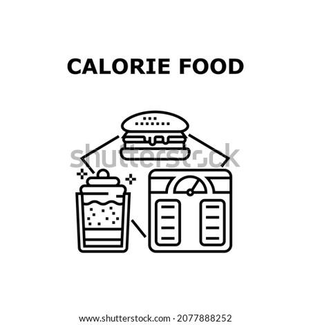 Calorie Food Vector Icon Concept. Fatty Hamburger Or Cheeseburger And Sweet Delicious Dessert Calorie Food For Gain Weight. Burger And Sugary Creamy Dish Junk Unhealthy Nutrition Black Illustration