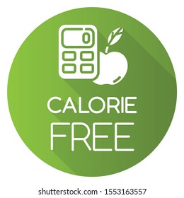 Calorie free green flat design long shadow glyph icon. Low calories snacks for weight loss. Product free ingredient. Fresh organic food. Nutritious fruits. Vector silhouette illustration