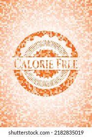 Calorie Free orange tile background illustration. Square geometric mosaic seamless pattern with emblem inside. 