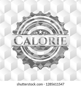 Calorie grey emblem with geometric cube white background