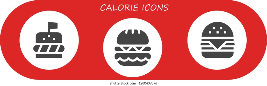  calorie icon set. 3 filled calorie icons. Simple modern icons about  - Burger, Hamburger