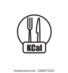 Calorie nutrition value high control knife fork icon. Calorie counter food fitness label vector icon