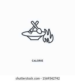 calorie outline icon. Simple linear element illustration. Isolated line calorie icon on white background. Thin stroke sign can be used for web, mobile and UI.