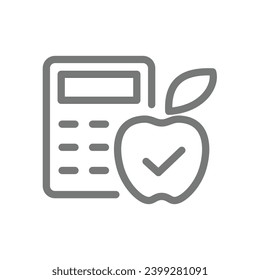 Calories counting line vector icon. Calorie calculator editable stroke vector with apple.