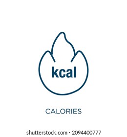 icono calorías. Icono de contorno de calorías lineales delgadas aislado en fondo blanco. Señal de calorías vectoriales de línea, símbolo para web y móvil