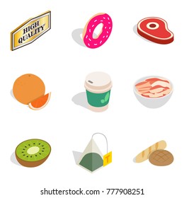 Calories icons set. Isometric set of 9 calories vector icons for web isolated on white background
