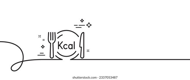 Calories line icon. Continuous one line with curl. Diet kcal sign. Low calorie food symbol. Calories single outline ribbon. Loop curve pattern. Vector