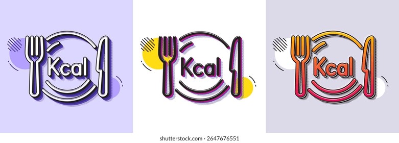 Calories line icon. Halftone dotted pattern. Gradient icon with grain shadow. Diet kcal sign. Low calorie food symbol. Line calories icon. Various designs. Vector