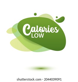 Calories Low Badge. Green Amoeba Design Of Sticker For Diet Menu, Poster, Flyer, Food Packaging