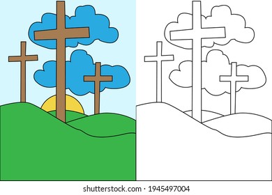 Calvary cross of Easter coloring