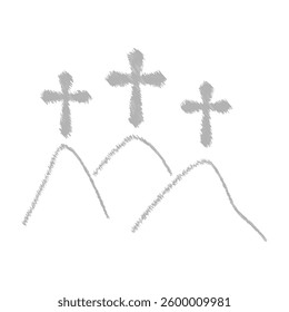 Calvary icon, three crosses, on a white background, vector illustration