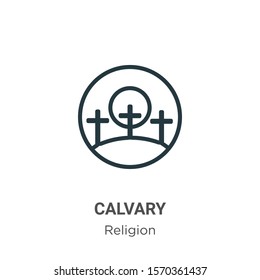 Calvary outline vector icon. Thin line black calvary icon, flat vector simple element illustration from editable religion concept isolated on white background