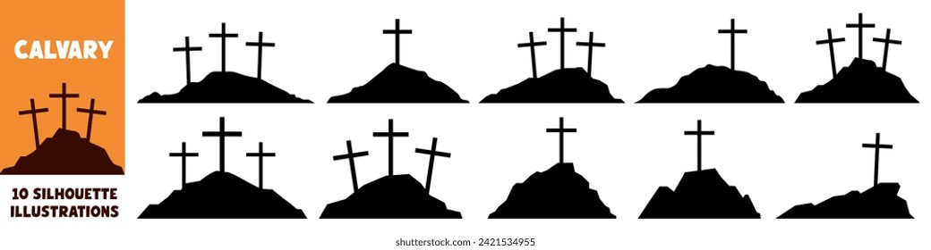 Calvary silhouette set. Calvary crosses.