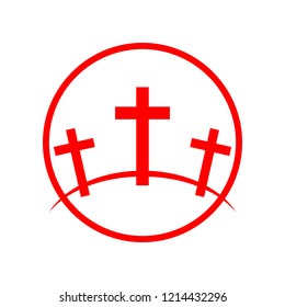 Calvary symbol in the circle. Vector illustration. Red icon of Golgotha