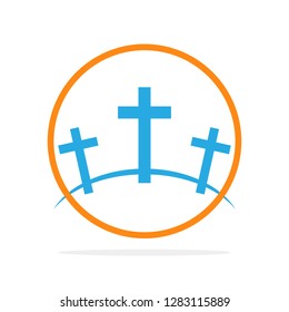 Calvary symbol in the circle. Vector illustration. Colored icon of Golgotha