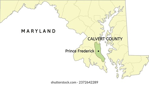 Condado de Calvert y lugar designado por el censo de Prince Frederick en el mapa estatal de Maryland