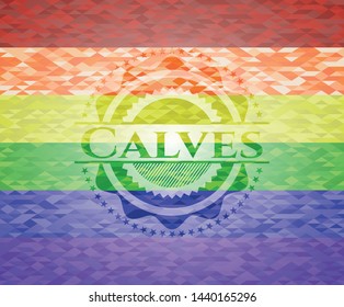 Calves emblem on mosaic background with the colors of the LGBT flag