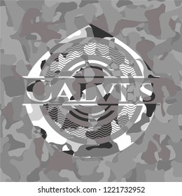 Calves on grey camo texture