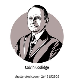 Calvin Coolidge foi o 30º presidente dos Estados Unidos do Partido Republicano e o 29º vice-presidente dos Estados Unidos. Ilustração de vetor desenhada à mão