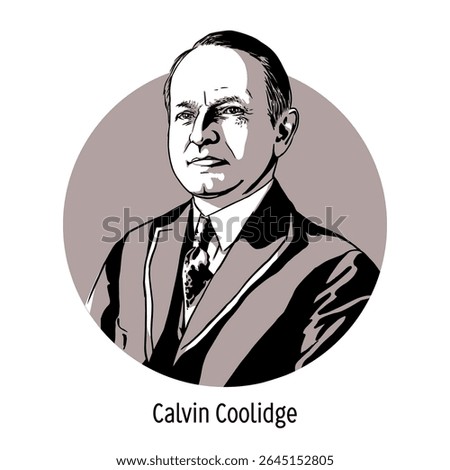 Calvin Coolidge was the 30th President of the United States from the Republican Party and the 29th Vice President of the United States. Hand drawn vector illustration