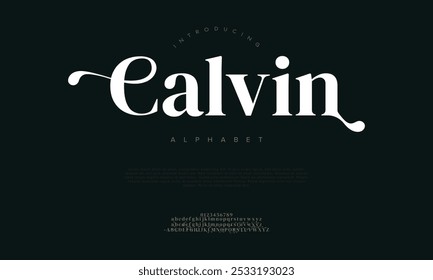 Calvin tipografia beleza moda elegante minimalista serif italic fontes decorativo casamento vintage retro logos. Logotipo de fonte de luxo mínimo alfabeto. Ilustração vetorial
