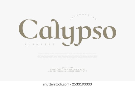 Calypso typography beauty fashion elegant minimalist serif italic fonts decorative wedding vintage retro logos. Minimal luxury font alphabet logo. Vector illustration