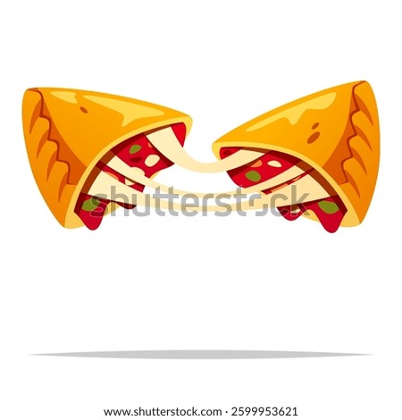 Calzone folded pizza vector isolated illustration