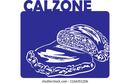 Calzone - italian folded pizza with mozzarella and salami - vector