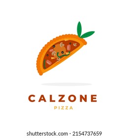 Calzone pizza illustration logo with complete topping on the outside