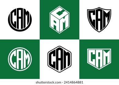 CAM initial letter geometric shape icon logo design vector. monogram, lettermark, circle, polygon, shield, symbol, emblem, elegant, abstract, wordmark, sign, art, typography, icon, geometric, shape