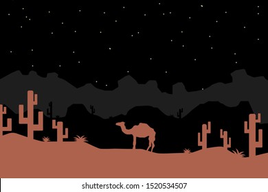 camal vector desert night landscape