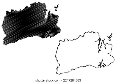 Camamu municipality (Bahia state, Municipalities of Brazil, Federative Republic of Brazil) map vector illustration, scribble sketch Camamu map