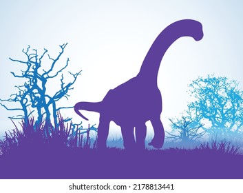 Camarasaurus  , Dinosaurs silhouettes in prehistoric environment overlapping layers  decorative background banner abstract vector illustration