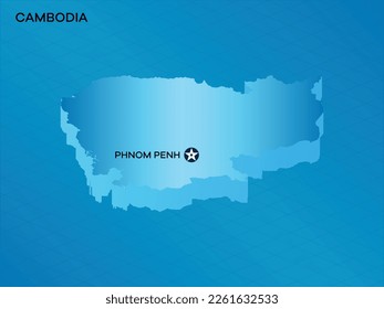 Cambodia 3D Isometric map with Capital Mark Phnom Penh Vector Illustration Design