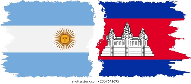Cambodia and Argentina grunge flags connection, vector
