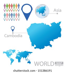 Cambodia. Asia. World Map. vector Illustration.