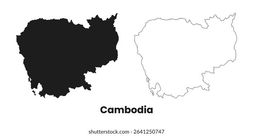 Cambodia black and line maps silhouette Vector Illustration