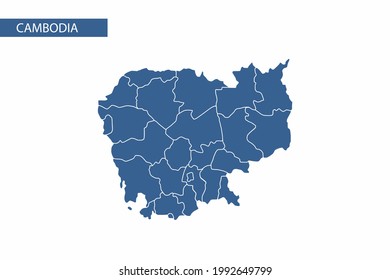 Mapa azul de Camboya, vector detallado.