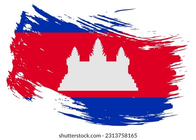 Cambodia brush stroke flag vector background. Hand drawn grunge style Cambodian painted isolated banner.