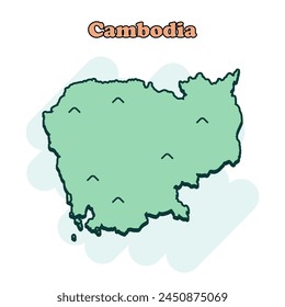 Cambodia cartoon colored map icon in comic style. Country sign illustration pictogram. Nation geography atlas business concept.	