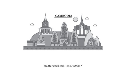 Cambodia city skyline isolated vector illustration, icons