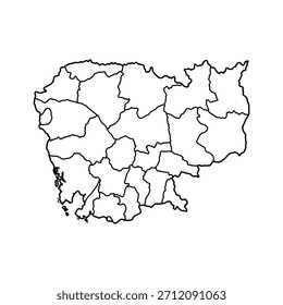 Camboja, mapa de contorno, esboço vetorial